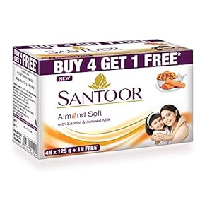 Santoor Sandal and Almond Milk Soap (Buy 4 Get 1 Free 125g each)