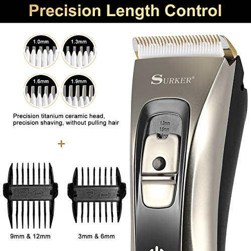 Aiemok Cortapelos Profesional, Ultra silenciosa Recortadora de Barba y Pelo, Recargable Máquina Cortar Pelo Cuchilla Titanio Cortapelos Hombre con 4 Ajustes de Longitud, Pantalla LCD, Traje Familiar