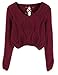 PrettyGuide Women's Cropped Sweater Long Sleeve Eyelet Cable Lace Up Goth Crop Tops