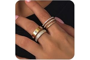 PDWZNBA Gold Rings for Women Non Tarnish Stackable Rings Trendy Dainty 18K Gold Plated Stacking Rings Set Love Friendship Rings Band Rings Promise Wedding Engagement Rings Size 5-11