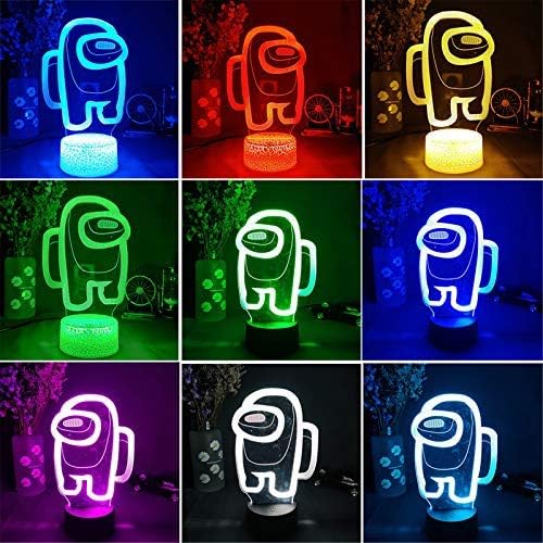 Among Us 3D Illusion Table Lamp, 7/16 Colors Illusion Night Light Among Us Game Table Lamp, Atmosphere Bedside Night Lights for Kids Gifts Bedroom Decoration Black Lamp Base 16 color with remote