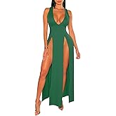 Sexy Maxi Dress for Women Sleeveless Front High Split Deep V Neck Party Long Bodycon Tank Dress