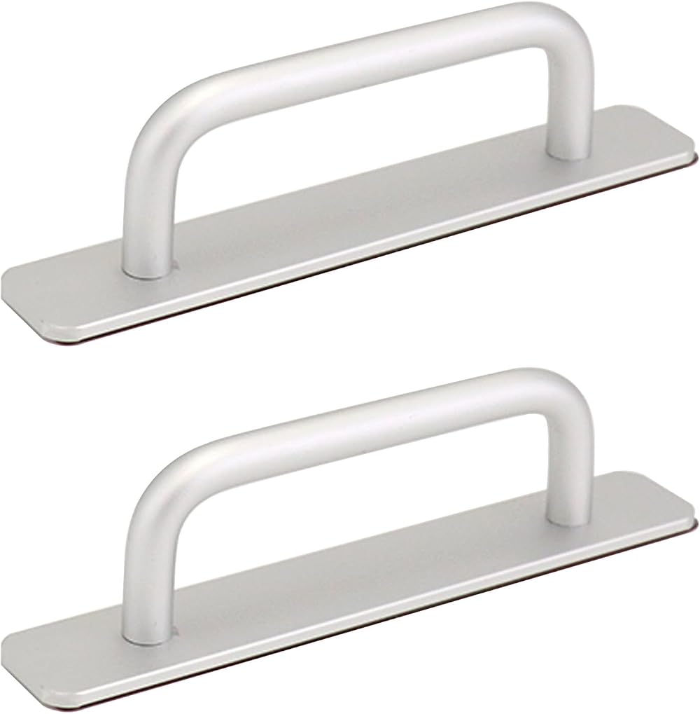 QWORK 2Pcs Self-Adhesive Aluminum Door Pull Handle 150x25mm No Drilling