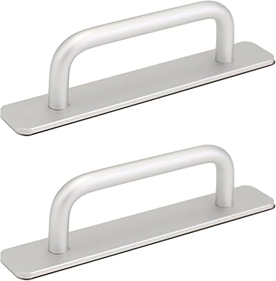 QWORK 2Pcs Self-Adhesive Aluminum Door Pull Handle 150x25mm No Drilling