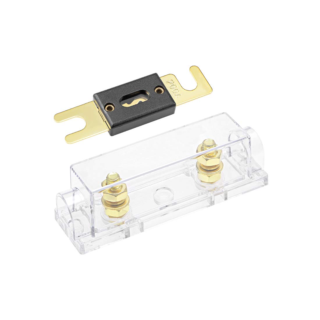 sourcing map ANL Fuse Holder with 200 Amp Fuse DC 32 Volt for Audio Amplifier Inverter Replacement with Clear Insulated Cover