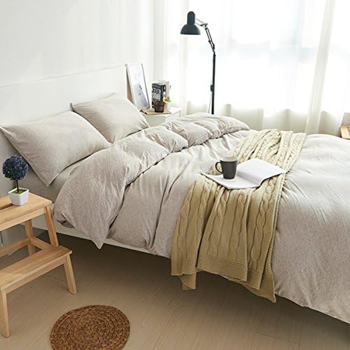 Adyonline Jersey Cotton Duvet Quilt Cover Home Bedding Set(1 duvet cover+pillow shams+fitted sheet)---Breathable&Moisture Absorption\King