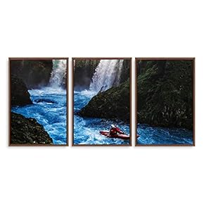 3 Piece Framed Canvas Wall Art for Living Room, Bedroom Waterfall in Deep Forest of Croatia Canvas Prints for Modern Home Decoration Ready to Hang - 16"x24"x3 Panels