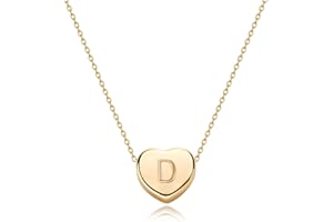 FETTERO Tiny Gold Initial Heart Necklace-14K Gold Plated Handmade Dainty Letter Heart Necklace for Women Necklace Jewelry