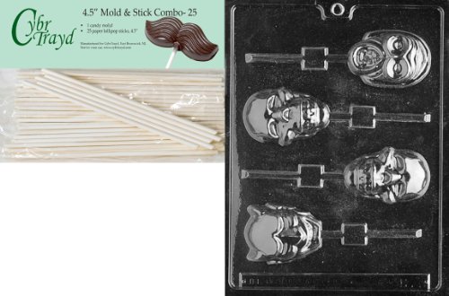 Cybrtrayd 45St25-H023 Scary Faces Lolly Halloween Chocolate Candy Mold with 25 4.5-Inch Lollipop Sticks