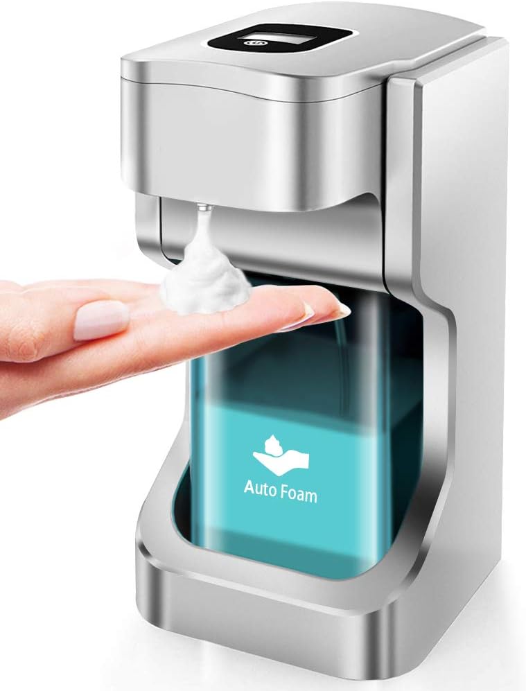CVasea 17oz / 500ml Automatic Soap Dispenser -Touchless Infrared sensor Battery Operated Electric Automatic Soap Dispenser With Adjustable Soap Dispensing Volume Control Touch button.(Silver)