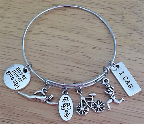 Triathlon bracelet, Triathlete Swim Bike Run bracelet, Swimming bracelet, Bike bracelet, Running bracelet, Triathlon charm bracelet, sports bracelet, Swim Bike Run bracelet, Triathlon bangle bracelet - Thumbnail 2