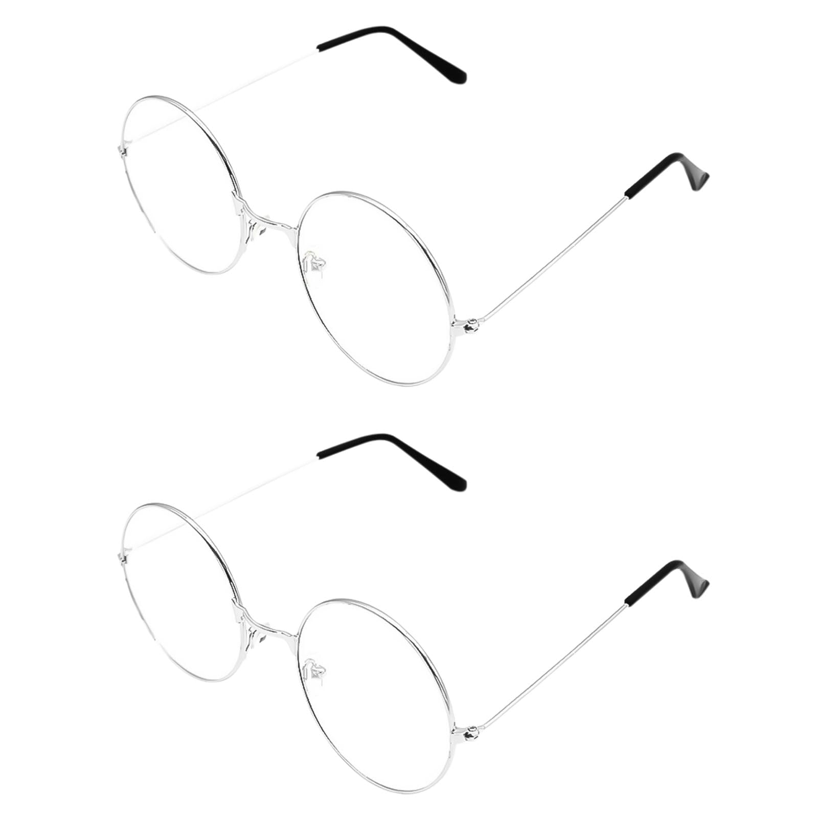 UILYNIU 2 pairs Round Silver with Clear Lenses Accessory Childrens Wizard Glasses Costume Glasses Black Round Glasses Metal Rimmed,Fake Glasses for Father Christmas,Grandma,Grandpa,Nerds (2 pairs)