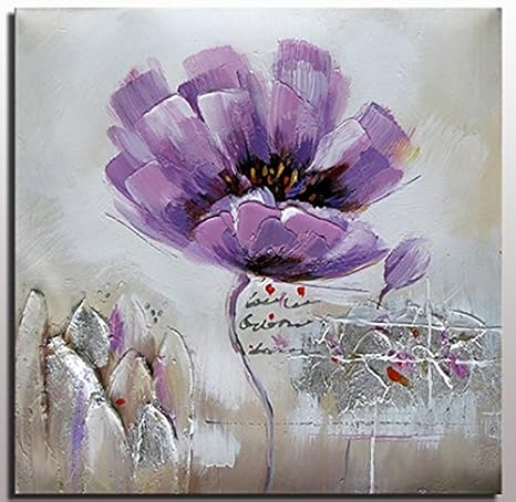 Violet Fleur Moderne Fleur Peinture Fleur Violette Faite A La Main A L Huile Sur Toile De Lin Moderne Fleur Peinture A L Huile Salon Decoration Murale Argent 24x24inch Amazon Fr Cuisine Maison