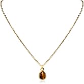 Watforsh Tiny 14K Gold Plated Tiger Eye Pendant Necklace for Women Vintage Style Shaped Teardrop Dangle Gemstone Necklace Brown Jewelry