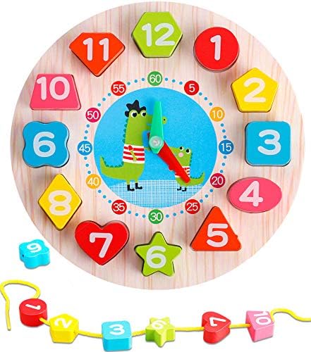 TOHIBEE Wooden Shape Sorting Clock –Teaching Time Number Color Blocks Shape Puzzles Stacking Sorter Jigsaw Montessori Early Learning Educational Toys Gift for 1 2 3 Year Baby Toddler Kids