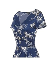 Vestido de dama con cuello en V y mezcla de algodón, estilo casual, con bolsillos
