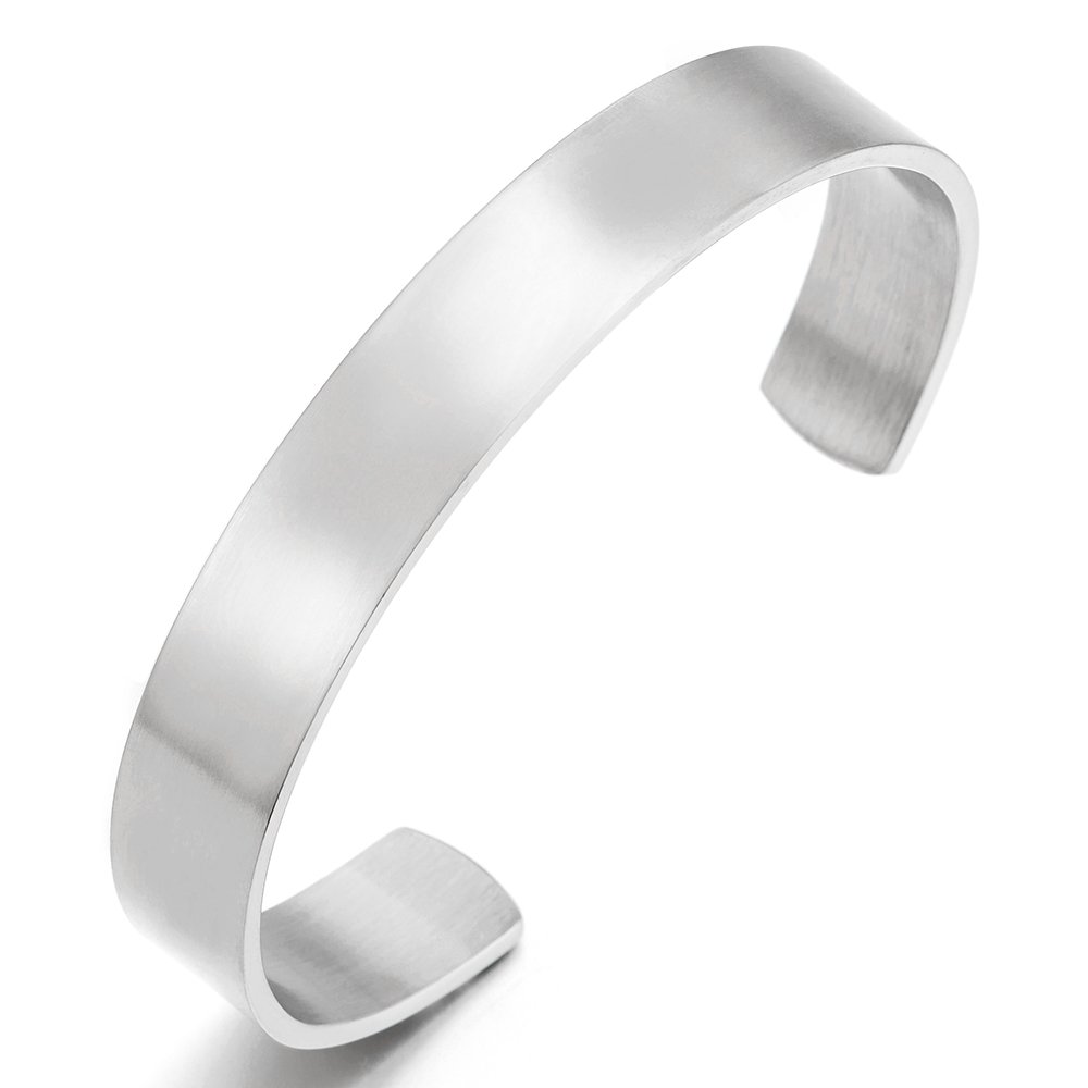 COOLSTEELANDBEYOND 19CM Stainless Steel Adjustable Cuff Bangle Bracelet for Men Women Minimalist Silver Color Satin — image 1