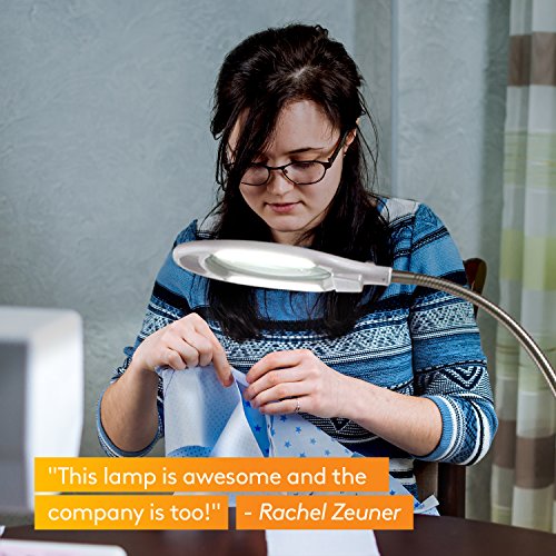 Brightech LightView Pro LED Magnifying Floor Lamp - Daylight Bright Full Spectrum Magnifier Lighted Glass Lens - Height Adjustable Gooseneck Standing Light - For Reading Task Craft Lighting - White