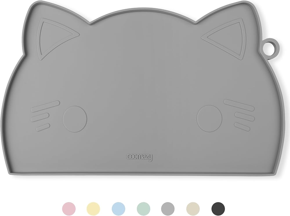 Coomazy Cat Food Mat Silicone Non Slip 17.7x10in Grey
