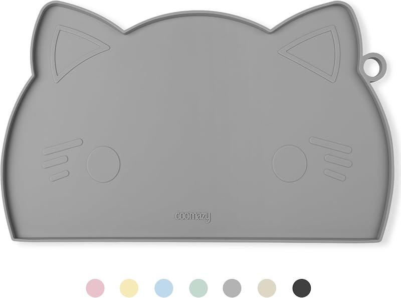 Coomazy Cat Food Mat Silicone Non Slip 17.7x10in Grey