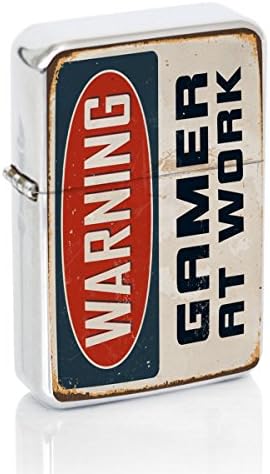 Warning Gamer At Work Windproof Flip Top Silver Lighter