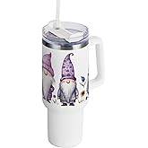 Jihqo Cute Floral Gnomes 40 oz Stainless Steel Vacuum Insulated Tumbler with Handle and Straw Lid Reusable Leakproof Water Bottle Double Wall Travel Mug Coffee Cup, Cupholder Friendly
