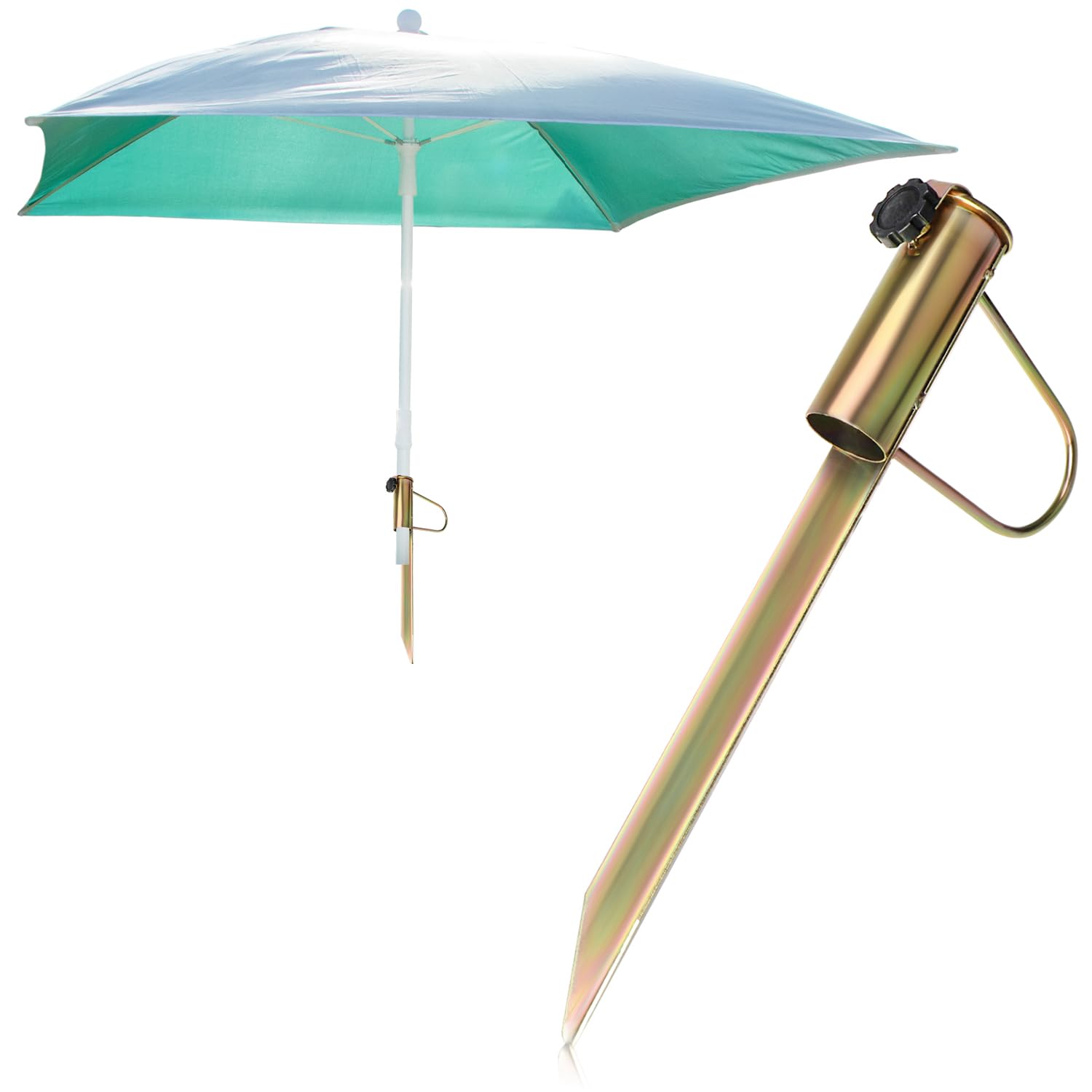 com-four® parasol holder made of steel - ground socket for the garden - lawn spike for parasols - parasol stand with handle - ground spike with a pole diameter of 30-42 mm (gold colored)