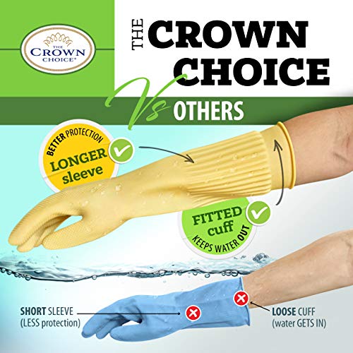 Long Biodegradable Latex Rubber Gloves Small 3PK — Long and Thick All Purpose for Cleaning