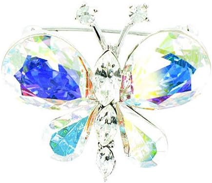 Clear Crystal on Silver Plated Gemstone Butterfly Brooch