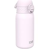 Ion8 Kids Water Bottle, Steel 400 ml/13 oz, Leak Proof, Easy to Open, Secure Lock, Dishwasher Safe, Flip Cover, Carry Handle, Easy Clean, Durable, Scratch Resistant, Carbon Neutral, Lilac Dusk