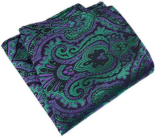 MOHSLEE Mens Green Purple Floral Cravat Necktie Suit Ascot Tie Pocket Square Set
