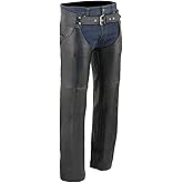 Milwaukee Leather Chaps for Men's Black Premium Leather- Classic Jean Style Pockets Motorcycle Riders Chap- LKM5781