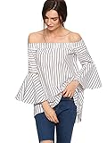 SheIn Women's Off The Shoulder Bell Sleeve Striped Blouse