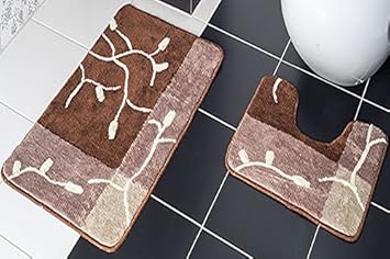 2-teilig Badset Badgarnitur Badematten Badteppich Stand-WC Braun Beige n92 Borneo II