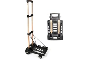 Acroma Folding Luggage Cart with Reinforced Telescoping Handle, 100 lbs Capacity, 4-Wheeled Utility Dolly, Carbon Fiber Textured, Ideal for Travel & Office Use, with 2 Secure Elastic Ropes. HT0041