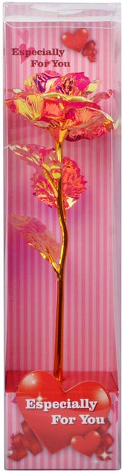 Sugely 24k Galaxy Rose Flower with Love Base Stand Artificial Roses LED Light Fake Gold Foil Flower (D)