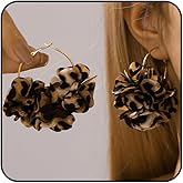 ROSASUENO Boho Chunky Leopard Dangle Drop Earrings Brown Large Flower Cheetah Print Earrings Dainty Lightweight Statement Fashion Jewelry