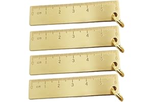 4-Piece 6cm Small Brass Metal Ruler with Keychain, 3mm Thickened Copper Measuring Tool for Drawing and Engineering