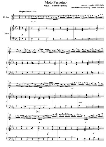 Moto Perpetuo Op.11 No.6 for Eb Saxophone and Piano