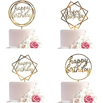 Whaline Happy Birthday Cake Topper Acrylic Cupcake Topper, A Series of Birthday Cake Supplies Decorations(4+1 free pc)