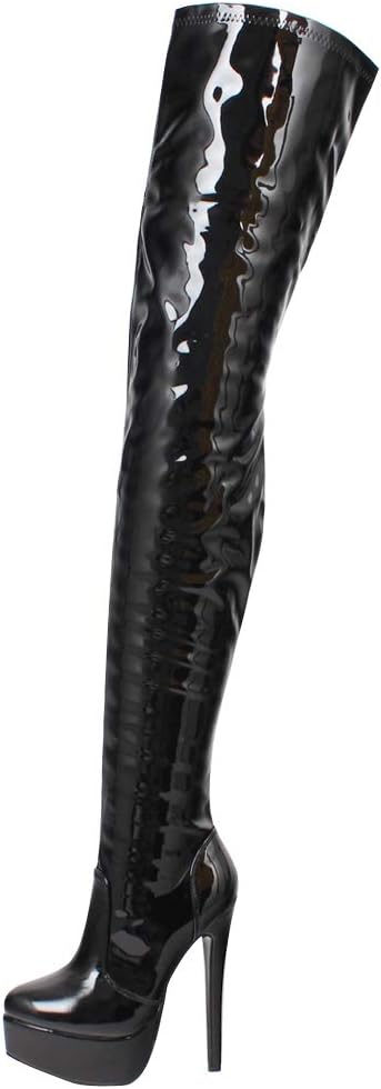 Women Over Knee Boots, 16cm High Heels Zipper Sexy Boots Fashion Shoes (15, Black Shiny)
