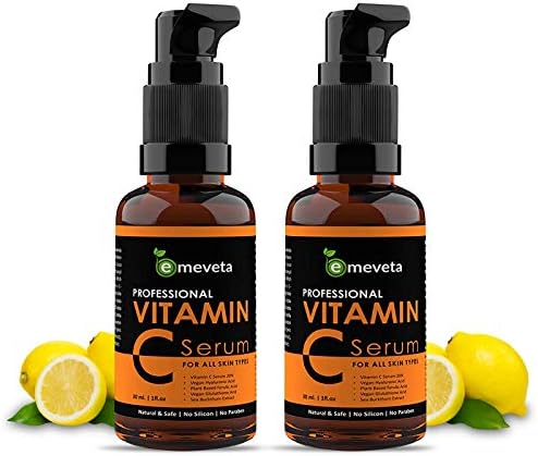 Emeveta Vitamin C Serum for face with Hyaluronic acid, Ferulic acid, Aloe vera and Grape seed extract 30 ML(Pack of 2)