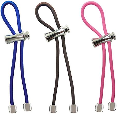 PulleezSliding Ponytail Holder, Set of 3 - Silver Nugget Metal Charms - Dk Brown/ Pink/ Dk Blue Elastic Hair Tie Bracelets