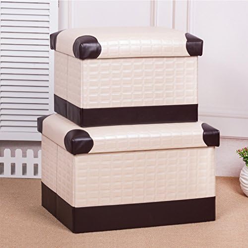 IBTHOUSE Leather Folding Organizer Storage Ottoman Bench Foot Rest Stool Coffee Table Cube, Camping Fishing Stool, Quick and Easy Assembly, Perfect for Child, Set of 2 (white box)
