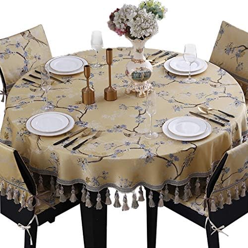 大型刺繍ダイニングテーブルクロスセット チェアカバー4脚付き 正規逆輸入品 ラウンドタッセルデコレーションカバーリビングルームコーヒーテーブルホーム テーブルクロスチェアバッククッション