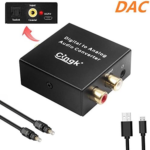 Cingk Digital Optical Toslink/Coaxial to Analog RCA R/L and AUX 3.5mm (Headphone) Audio Converter Decoder for PS3 XBox HD DVD Home Cinema Systems AV Amps Apple TV, Fiber Cable Included