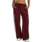 BEAUDRM Women's Y2K Baggy Sweatpants Wide Leg Track Pants Striped Low Rise Drawstring Pant Joggers Streetwear