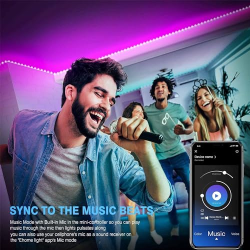 Mexllex LED Strip Lights 30M, Music Sync Color Changing RGB LED Strip with Remote, Sensitive Built-in Mic, App Controlled LED Lights, RGB LED Light Strip(APP+Remote+Mic)