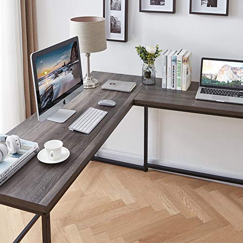 HSH L Shaped Computer Desk, Metal and Wood Rustic Corner Desk