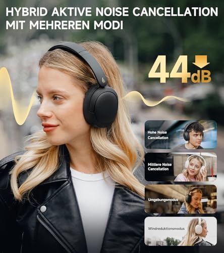 W800BT Pro Hybrid ANC Kopfhörer, Hi-Res Audio, 45Std. AKKU, Schnelles Aufladen, Faltbar, Kabellose Over-Ear Bluetooth 5.4 Kopfhörer - Schwarz